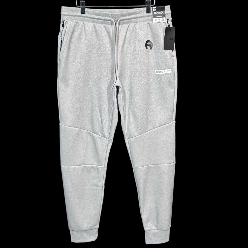 Hurley Mens Fleece Jogger Pants M (32X30") Gray Slim Fit Stretch Knit Reflective
